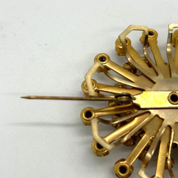 Vintage Aurora Borealis Brooch Gold-Tone Rivet Set 1960s Starburst Atomic 2 inch - Picture 13 of 14